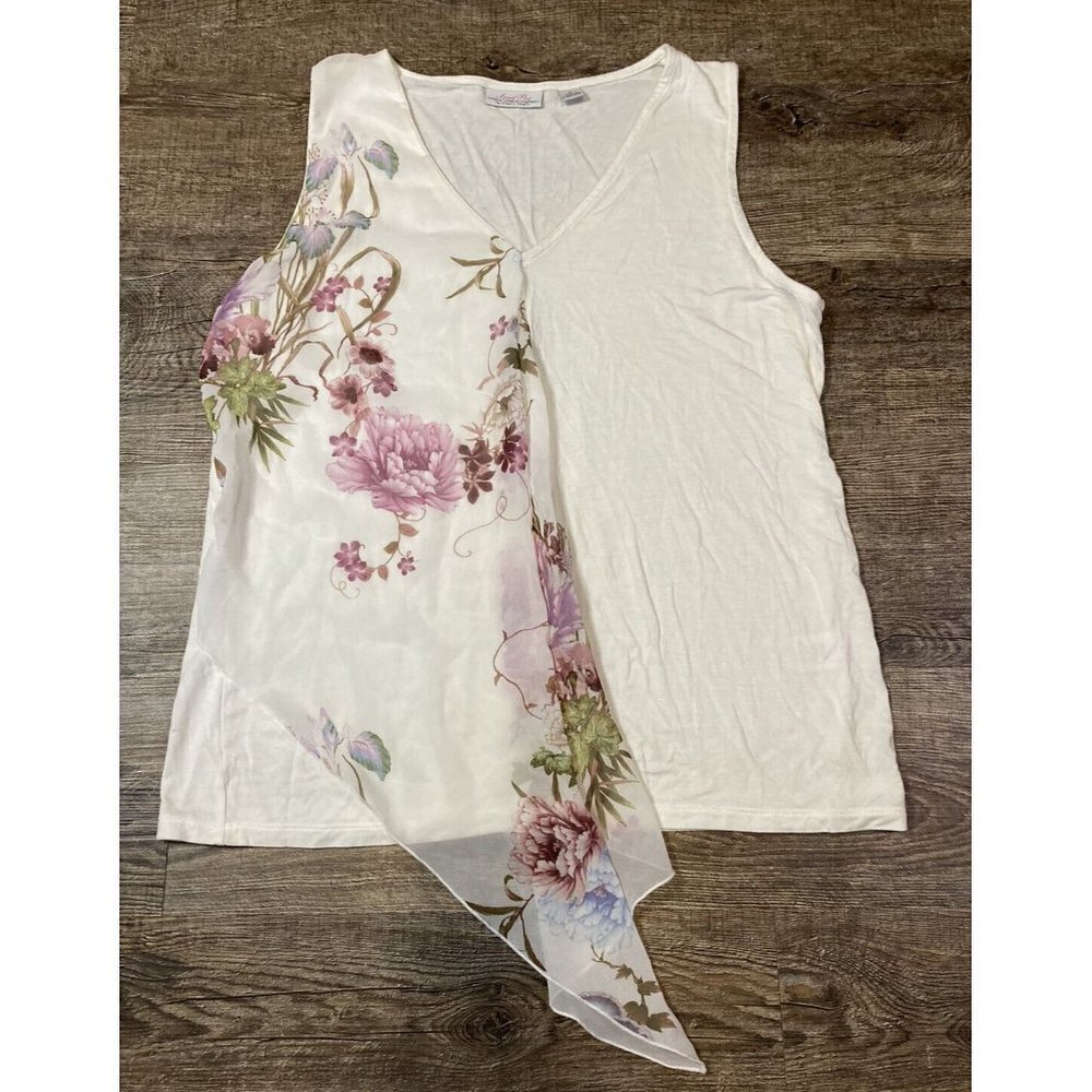 Sweet Pea Stacy Frati NY & Company Cream Floral Sleeveless Relaxed Blouse Size M
